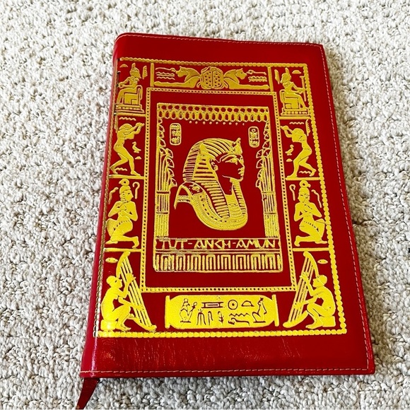 Red Leather Book Cover Gold Ancient Egyptian Hieroglyphs Pharaoh w/Page Marker - Picture 1 of 8